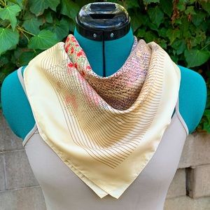 Vintage Floral Scarf 80s Square Italian Tan Red Purple Boho